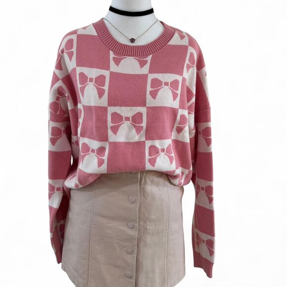 Luna Ivy Women's Pink Bows Preppy Sweater - Picture 1 of 7